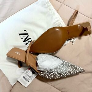 ZARA NWT Clear Pearl & Rhinestone Embellished Slingback Heels Size 40 (Size 9)